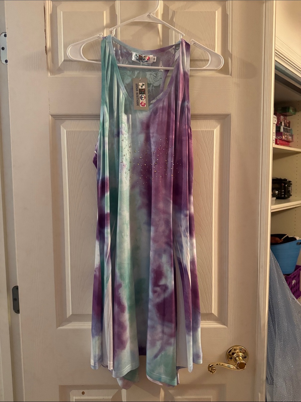India Boutique Purple & Teal Tie-Dye Maxi Dress with Sparkle